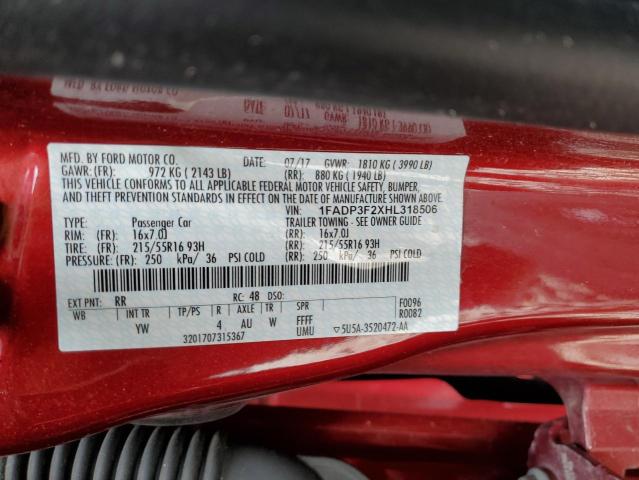 1FADP3F2XHL318506 - 2017 FORD FOCUS SE RED photo 12