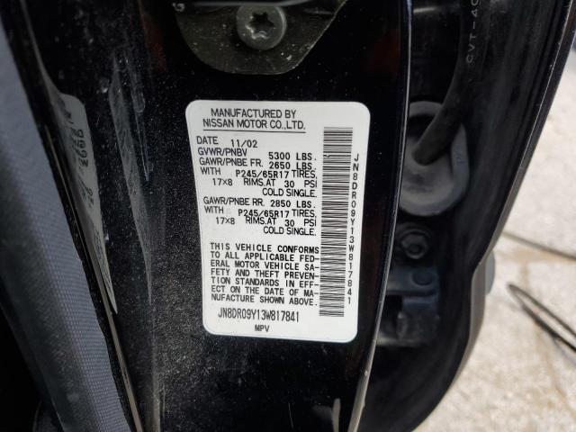 JN8DR09Y13W817841 - 2003 NISSAN PATHFINDER LE შავი ფოტო 13