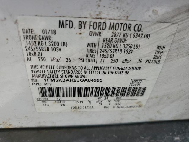 1FM5K8AR2JGA84905 - 2018 FORD EXPLORER POLICE INTERCEPTOR WHITE photo 13