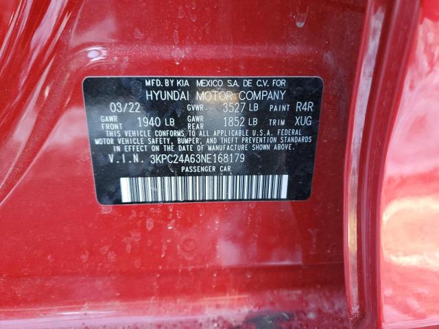 3KPC24A63NE168179 - 2022 HYUNDAI ACCENT SE RED photo 12