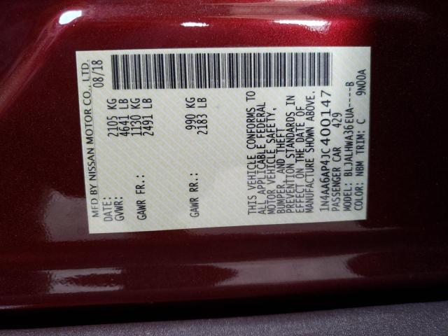 1N4AA6AP4JC400147 - 2018 NISSAN MAXIMA 3.5S RED photo 12