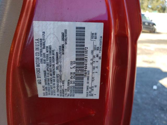 1FAFP40413F311072 - 2003 FORD MUSTANG RED photo 12