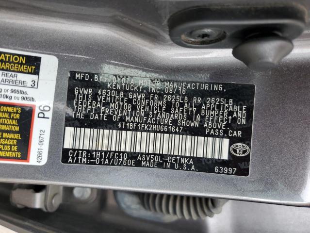 4T1BF1FK2HU661647 - 2017 TOYOTA CAMRY LE GRAY photo 12