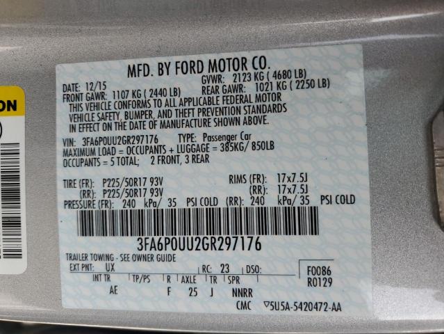 3FA6P0UU2GR297176 - 2016 FORD FUSION S HYBRID SILVER photo 12