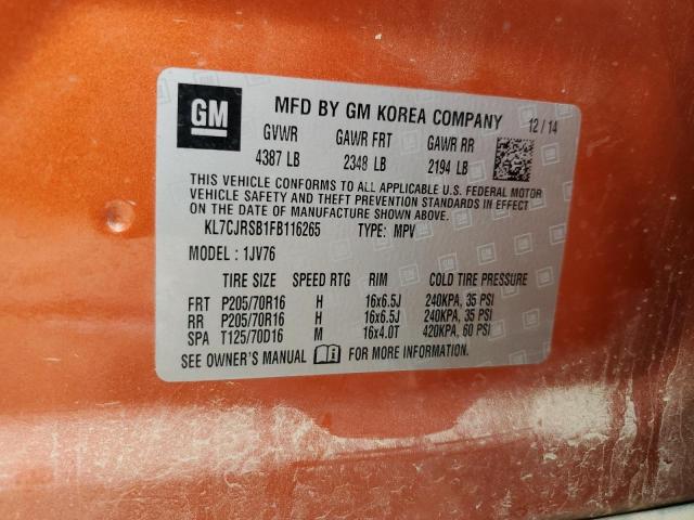 KL7CJRSB1FB116265 - 2015 CHEVROLET TRAX 1LT ORANGE photo 13