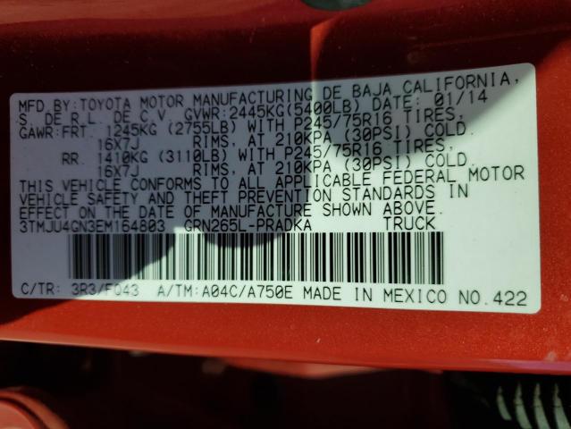 3TMJU4GN3EM164803 - 2014 TOYOTA TACOMA DOUBLE CAB PRERUNNER RED photo 12