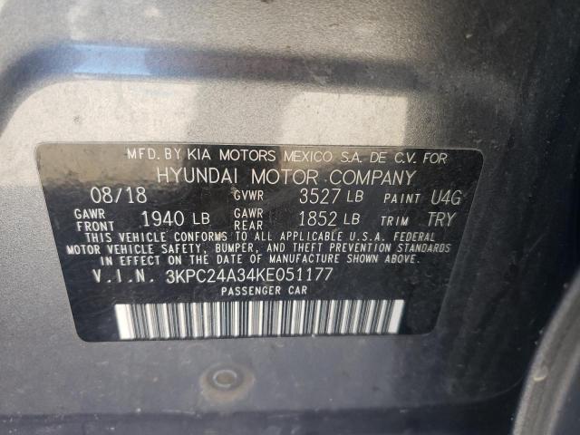 3KPC24A34KE051177 - 2019 HYUNDAI ACCENT SE CHARCOAL photo 13