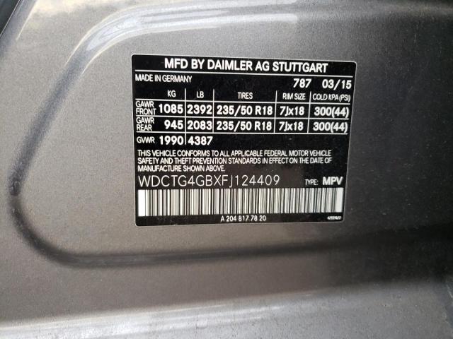 WDCTG4GBXFJ124409 - 2015 MERCEDES-BENZ GLA 250 4MATIC CHARCOAL photo 13