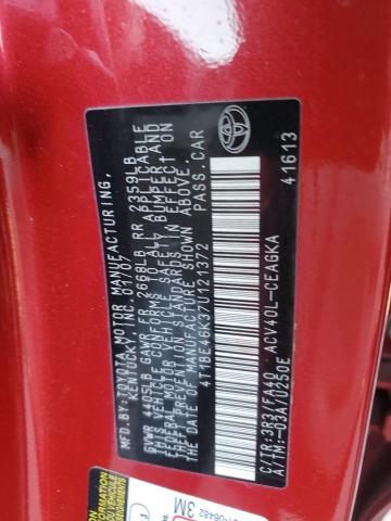 4T1BE46K37U121372 - 2007 TOYOTA CAMRY CE أحمر صورة 12