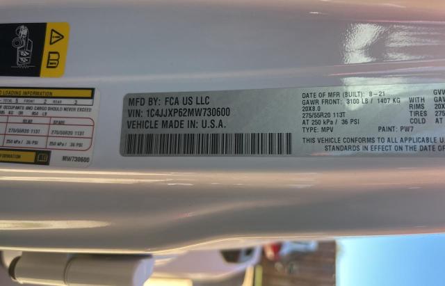 1C4JJXP62MW730600 - 2021 JEEP WRANGLER U SAHARA 4XE WHITE photo 10