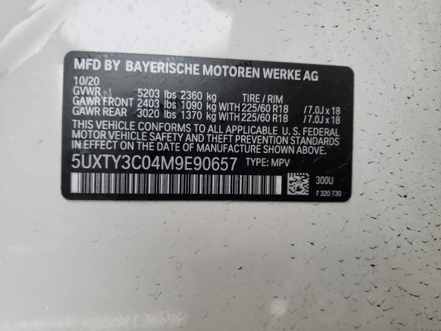 5UXTY3C04M9E90657 - 2021 BMW X3 SDRIVE30I WHITE photo 13