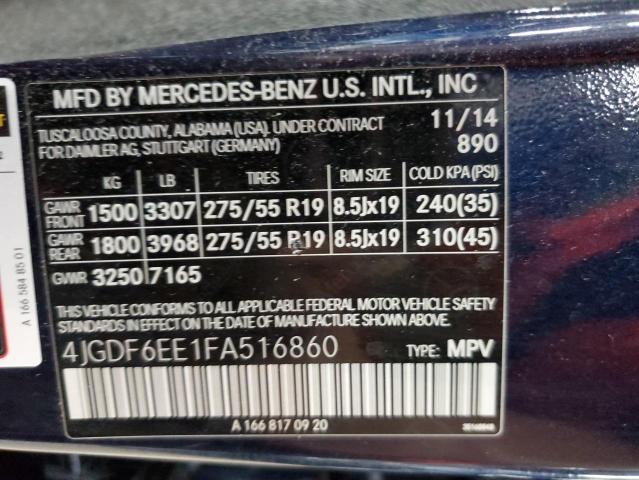 4JGDF6EE1FA516860 - 2015 MERCEDES-BENZ GL 450 4MATIC BLUE photo 13