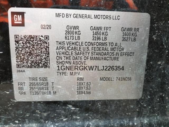 1GNERGKW7LJ226354 - 2020 CHEVROLET TRAVERSE LT BLACK photo 13