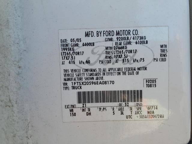 1FTSX20596EA08170 - 2006 FORD F250 SUPER DUTY WHITE photo 12