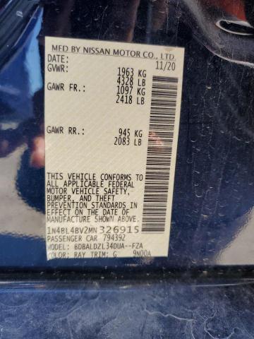 1N4BL4BV2MN326915 - 2021 NISSAN ALTIMA S BLUE photo 12