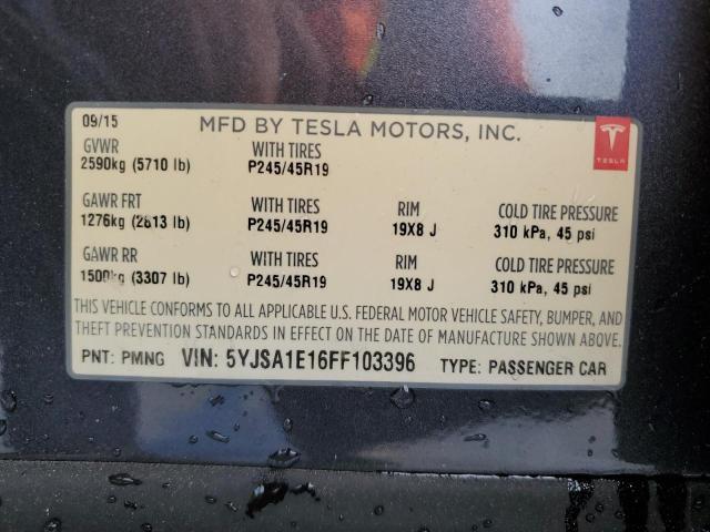 5YJSA1E16FF103396 - 2015 TESLA MODEL S ნაცრისფერი ფოტო 12