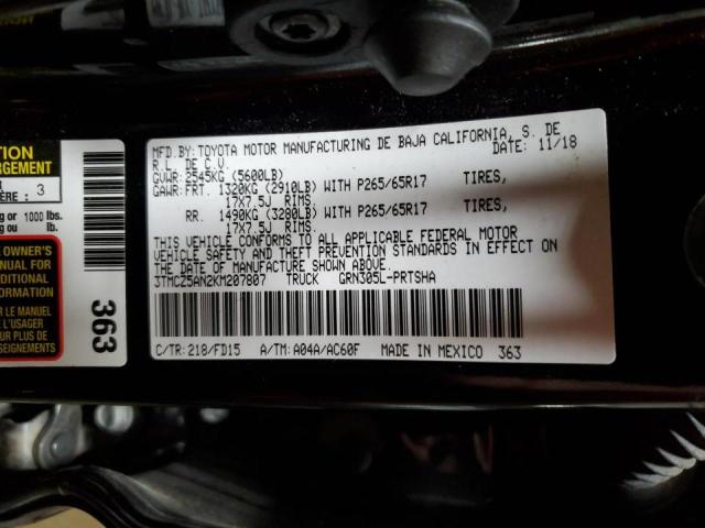 3TMCZ5AN2KM207807 - 2019 TOYOTA TACOMA DOUBLE CAB 黑色 照片 12