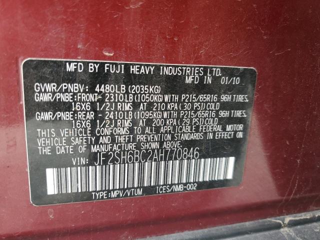 JF2SH6BC2AH770846 - 2010 SUBARU FORESTER XS Kastanienbraun Foto 12