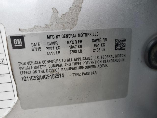 1G11C5SA4GF102514 - 2016 CHEVROLET MALIBU LIM LT 银色 照片 12