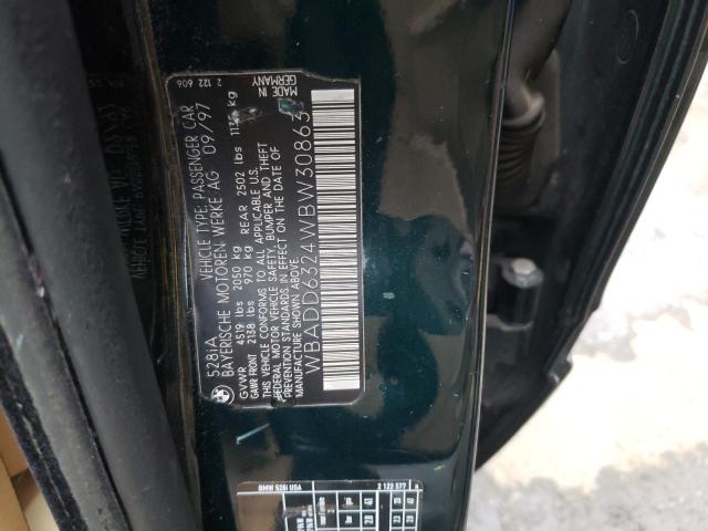 WBADD6324WBW30863 - 1998 BMW 5 SERIES I AUTOMATIC GREEN photo 12