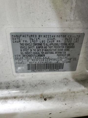 3N1CN8DV7LL800629 - 2020 NISSAN VERSA S WHITE photo 12