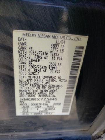 5N1AR18U85C725449 - 2005 NISSAN PATHFINDER LE BLACK photo 14