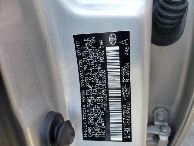 JTDKN3DP9C3022424 - 2012 TOYOTA PRIUS PLUG SILVER photo 12