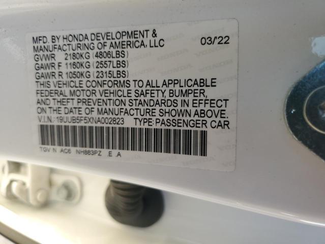 19UUB5F5XNA002823 - 2022 ACURA TLX TECH A WHITE photo 12