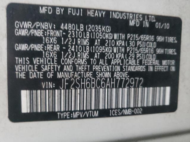 JF2SH6BC6AH772972 - 2010 SUBARU FORESTER XS Weiß Foto 12