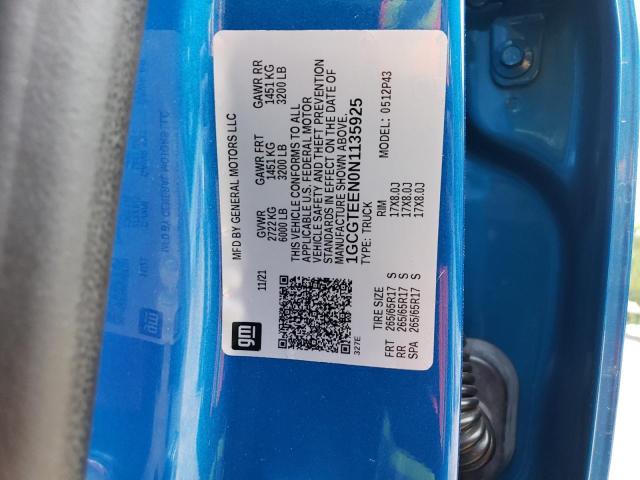 1GCGTEEN0N1135925 - 2022 CHEVROLET COLORADO ZR2 BLUE photo 12