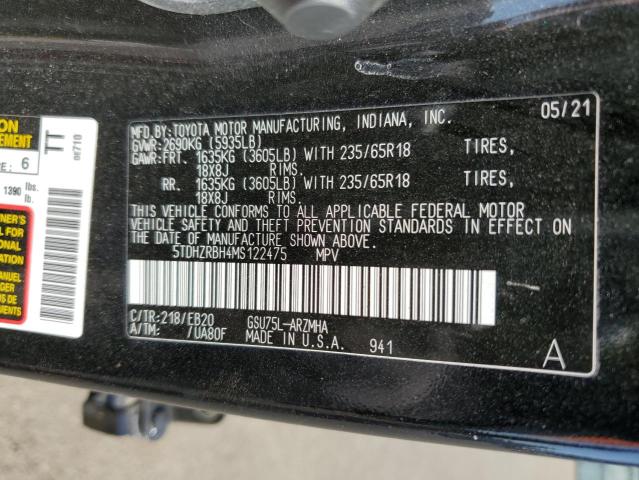 5TDHZRBH4MS122475 - 2021 TOYOTA HIGHLANDER XLE BLACK photo 14