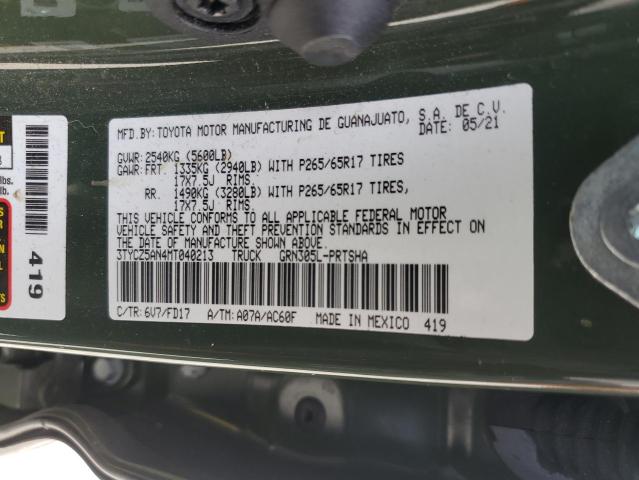 3TYCZ5AN4MT040213 - 2021 TOYOTA TACOMA DOUBLE CAB GREEN photo 12