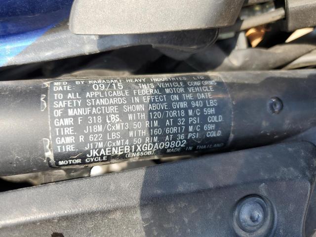 JKAENEB1XGDA09802 - 2016 KAWASAKI EN650 B 蓝色 照片 9