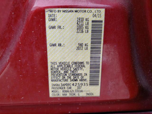 1N4AL3AP0FC425935 - 2015 NISSAN ALTIMA 2.5 RED photo 12