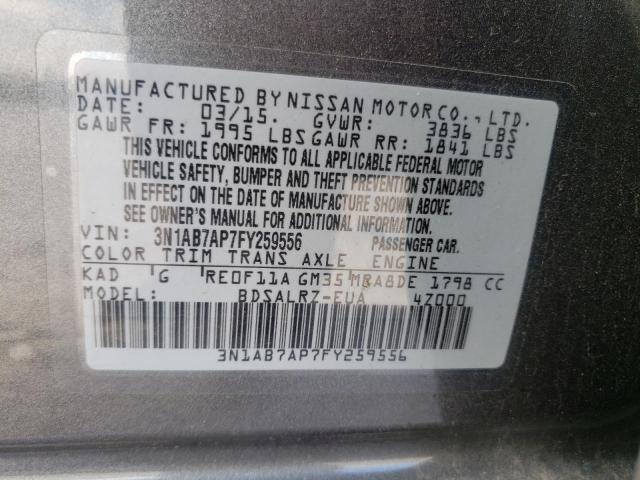 3N1AB7AP7FY259556 - 2015 NISSAN SENTRA S GRAY photo 12