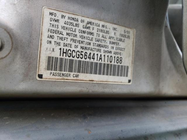 1HGCG56441A110188 - 2001 HONDA ACCORD LX SILVER photo 12