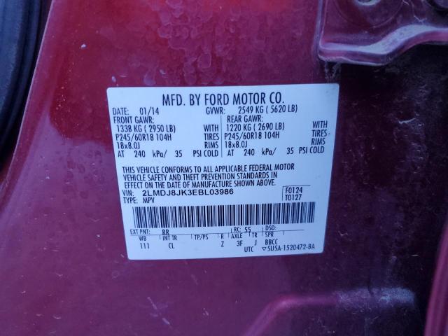 2LMDJ8JK3EBL03986 - 2014 LINCOLN MKX MAROON photo 13