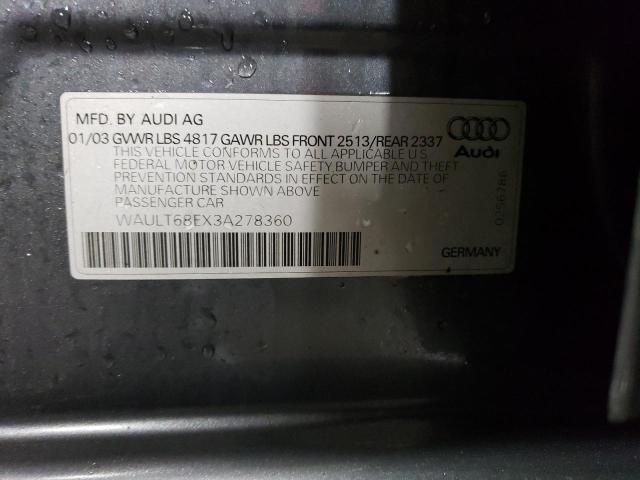 WAULT68EX3A278360 - 2003 AUDI A4 3.0 QUATTRO GRAY photo 12