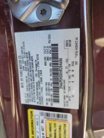 3FA6P0HDXHR284686 - 2017 FORD FUSION SE BURGUNDY photo 12