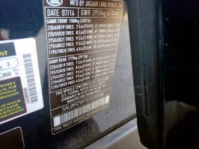 SALWR2WF5EA388098 - 2014 LAND ROVER RANGE ROVE HSE BLUE photo 10