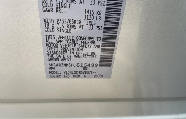 5N1AR2MM3FC615499 - 2015 NISSAN PATHFINDER S SILVER photo 10