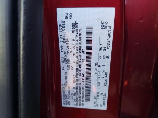 1FMCU0G98EUA11443 - 2014 FORD ESCAPE SE RED photo 12