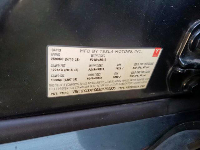 5YJSA1CG5DFP09535 - 2013 TESLA MODEL S Կանաչ լուսանկար 10