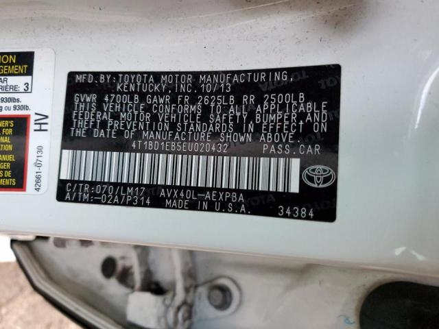 4T1BD1EB5EU020432 - 2014 TOYOTA AVALON HYBRID WHITE photo 12