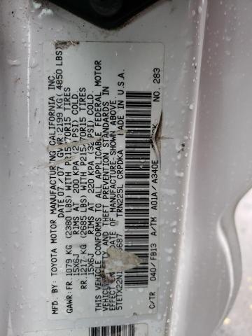 5TETX22N17Z455687 - 2007 TOYOTA TACOMA ACCESS CAB 白色 照片 12