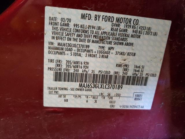 MAJ6S3GLXLC370189 - 2020 FORD ECOSPORT SE RED photo 14