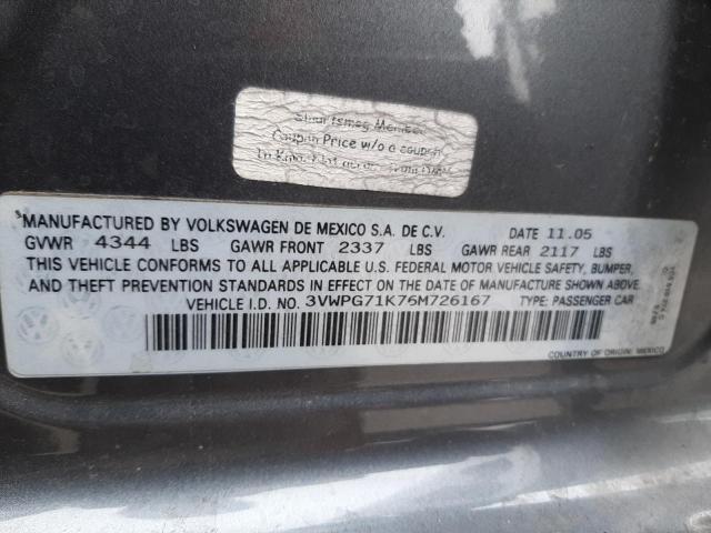 3VWPG71K76M726167 - 2006 VOLKSWAGEN JETTA VALUE GRAY photo 12