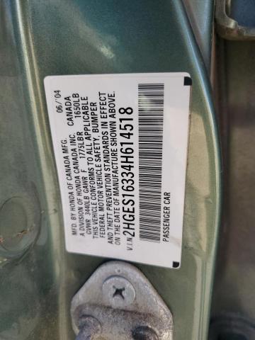 2HGES16334H614518 - 2004 HONDA CIVIC DX VP Yaşıl foto 13
