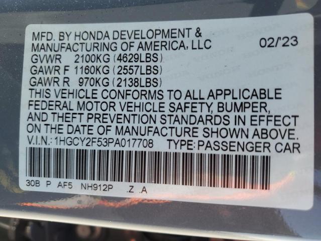 1HGCY2F53PA017708 - 2023 HONDA ACCORD HYBRID SPORT GRAY photo 12