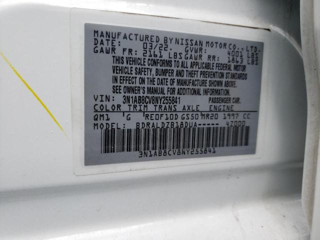 3N1AB8CV8NY255841 - 2022 NISSAN SENTRA SV WHITE photo 12